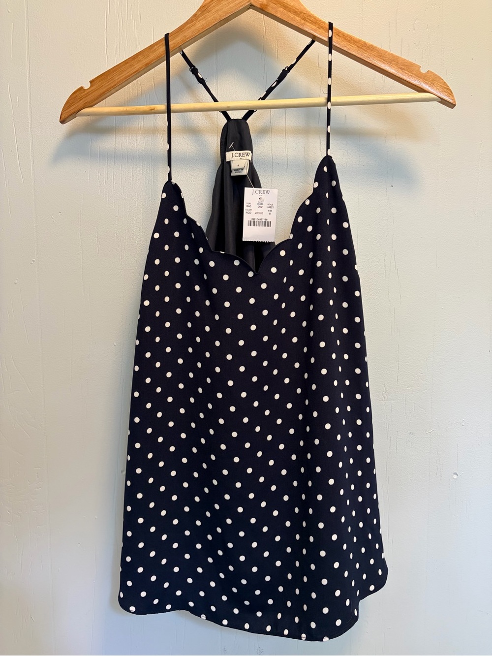 NWT J.Crew Womens Size 8 Scalloped Camisole Navy Polka Dot Adjustable Straps Top